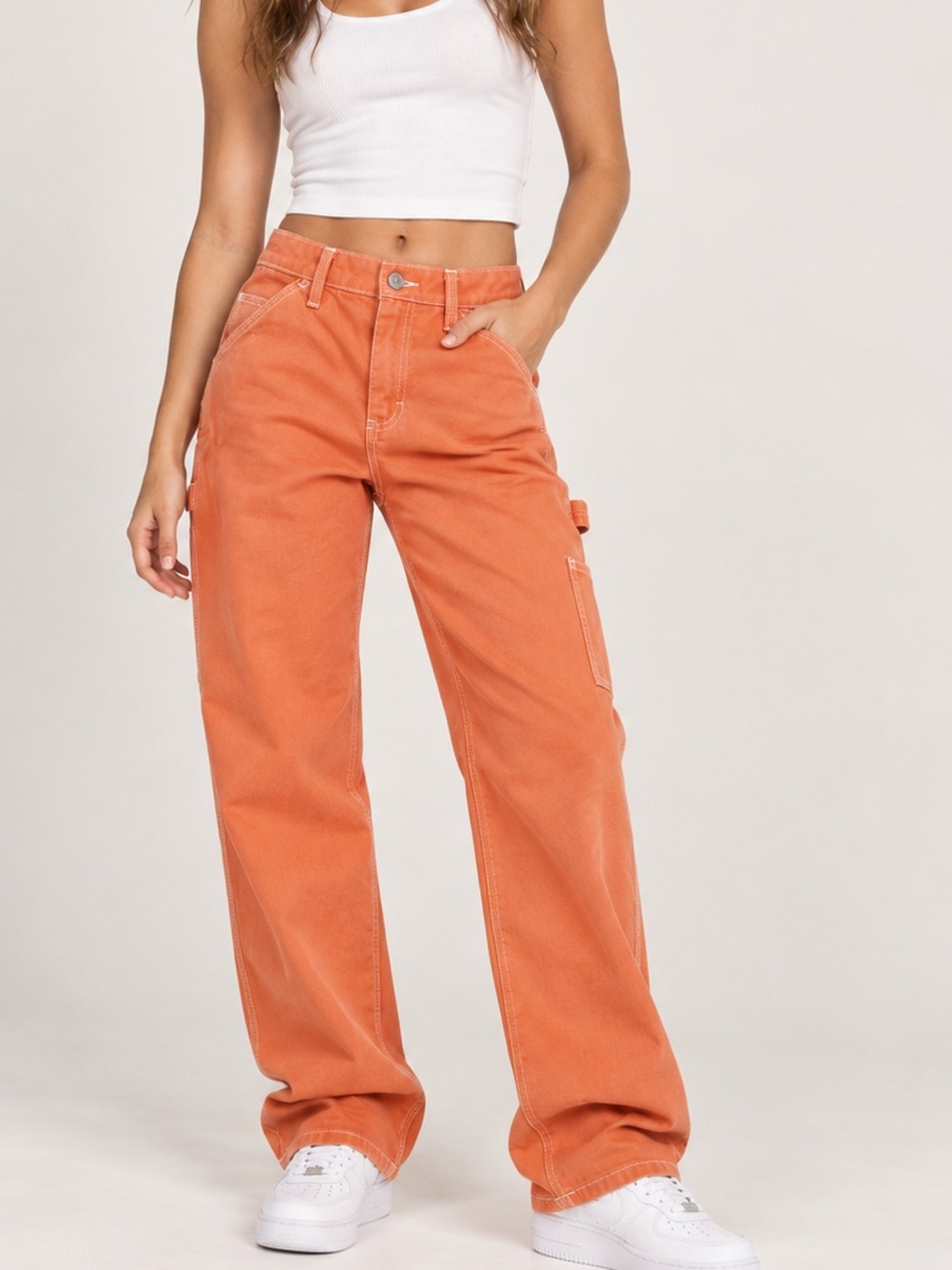 Dickies Girl Orange Carpenter Pants Size 7/28 Straight Leg Utility Y2K